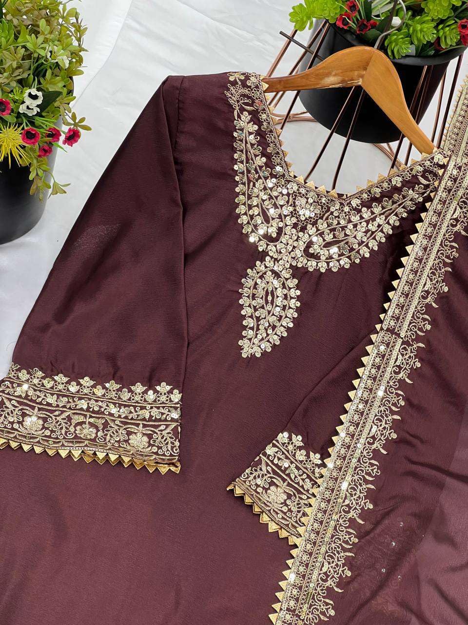 Designer Brown Velvet Embroidered Salwar Suit with Dupatta – Luxury Indian Ethnic Party Wear Outfit for Women (BLACKLUXE CRAFTS) - BLACKLUXECRAFTS