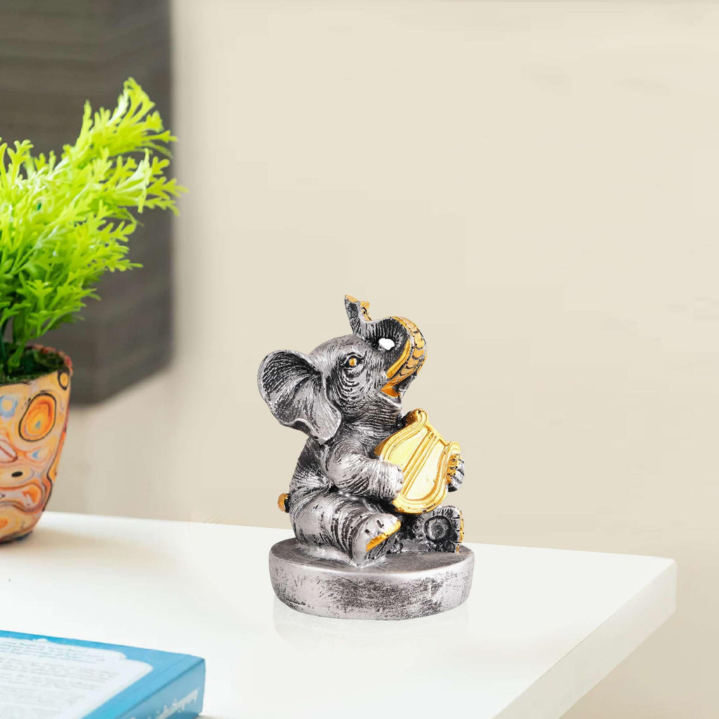 Silver Elephant Harp Figurine – Handcrafted Resin Musician Elephant Statue for Home Décor & Spiritual Gift (BLACKLUXE CRAFTS) - BLACKLUXECRAFTS