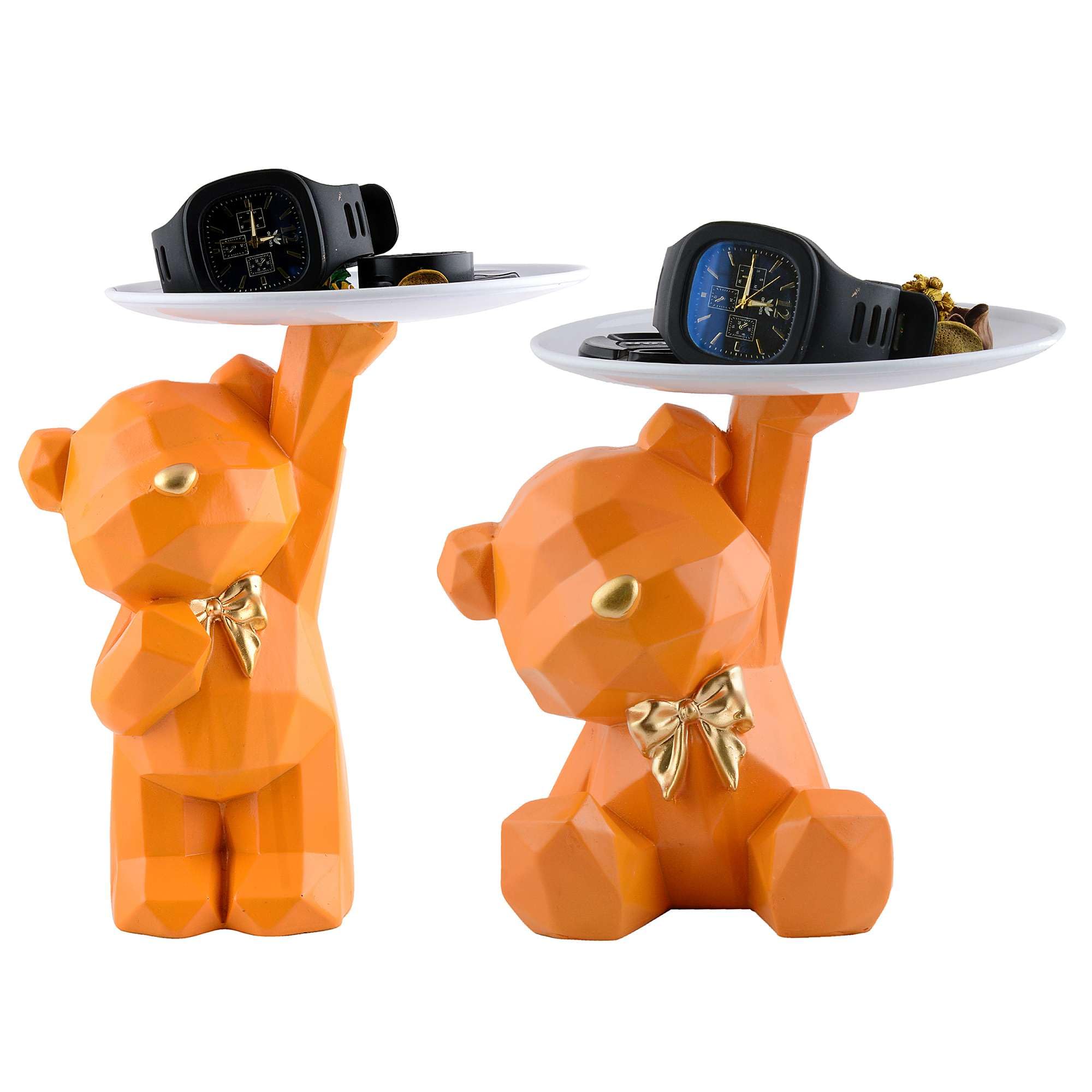 Handmade Geometric Bear Resin Tray – Modern Orange Decorative Organizer for Keys, Jewelry, Watch & Snacks | Unique Home Decor Gift. (BLACKLUXE CRAFTS) - BLACKLUXECRAFTS