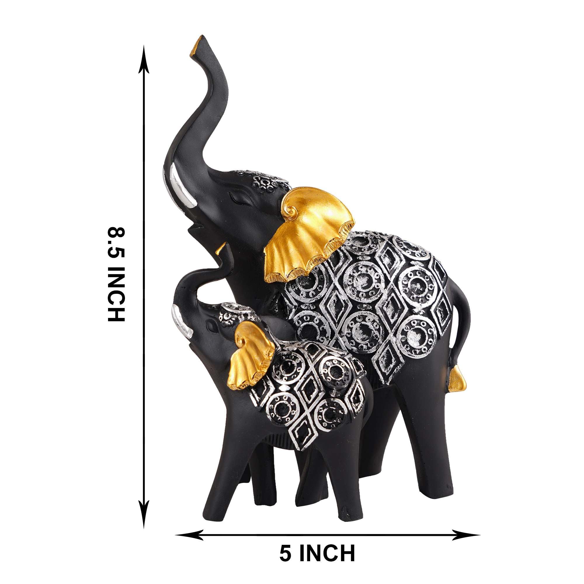 Handmade Black & Gold Elephant Statue – Resin Mother & Baby Elephant Figurine for Good Luck and Home Décor (Set Of 2) (BLACKLUXE CRAFTS) - BLACKLUXECRAFTS