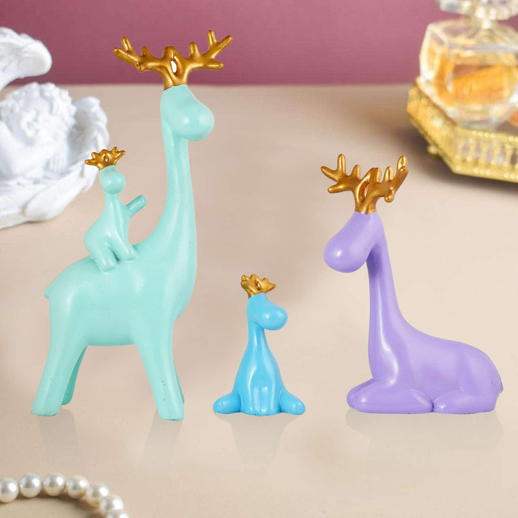 Colorful Reindeer Family Figurine Set – Modern Resin Deer Statues with Golden Antlers for Home Décor & Gifting (Set of 3) (BLACKLUXE CRAFTS) - BLACKLUXECRAFTS