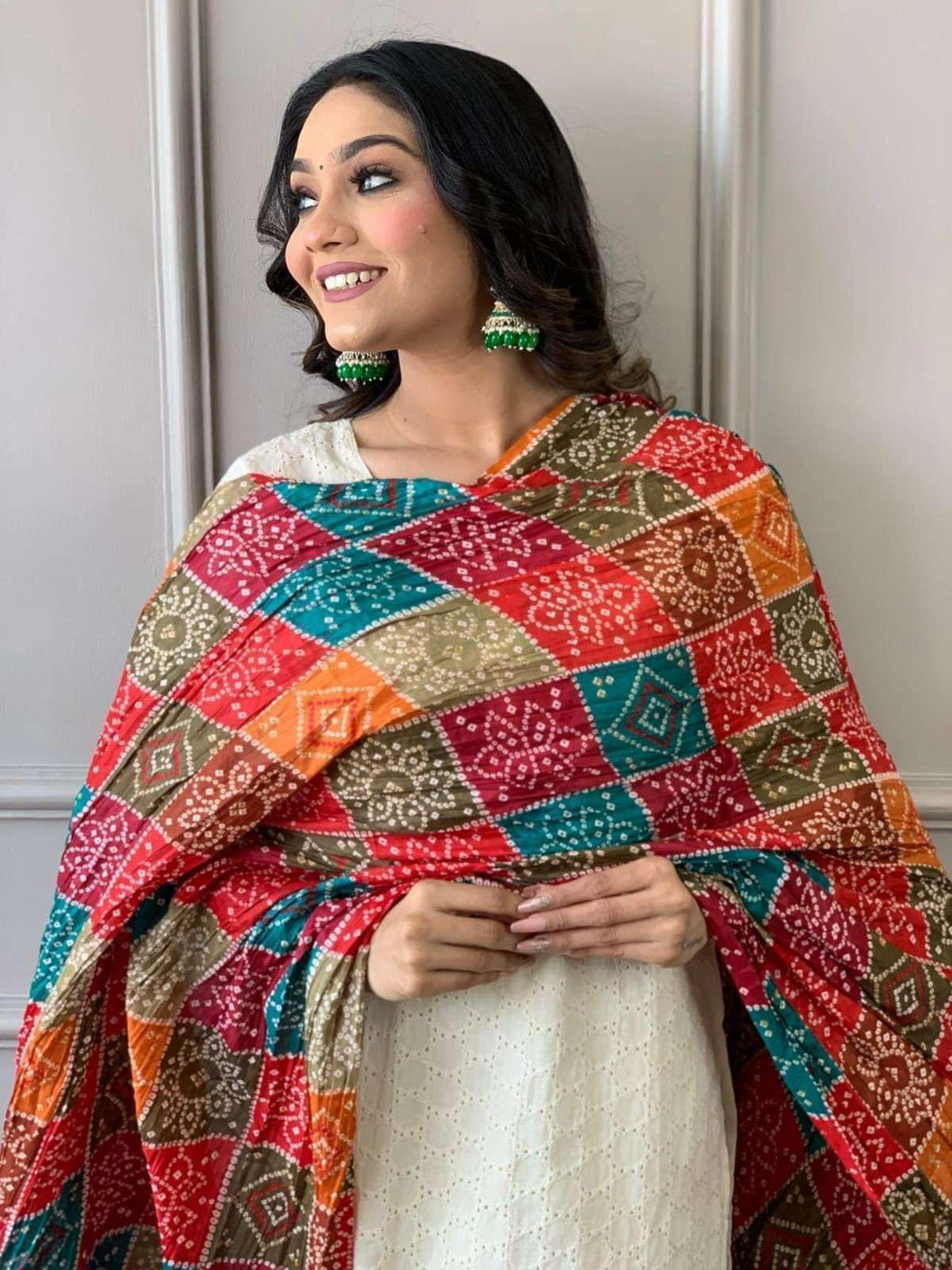 White Cotton Kurta Set with Multicolor Bandhani Dupatta | Indian Pakistani Ethnic Wear for Women (BLACKLUXE CRAFTS) - BLACKLUXECRAFTS