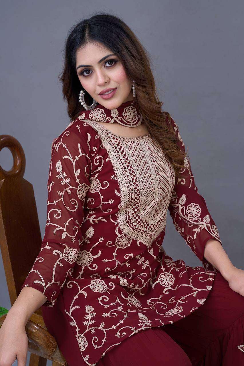 Embroidered Kurta Sharara Set with Dupatta – Designer Indian Wedding & Party Wear Outfit for Women (BLACKLUXE CRAFTS) - BLACKLUXECRAFTS