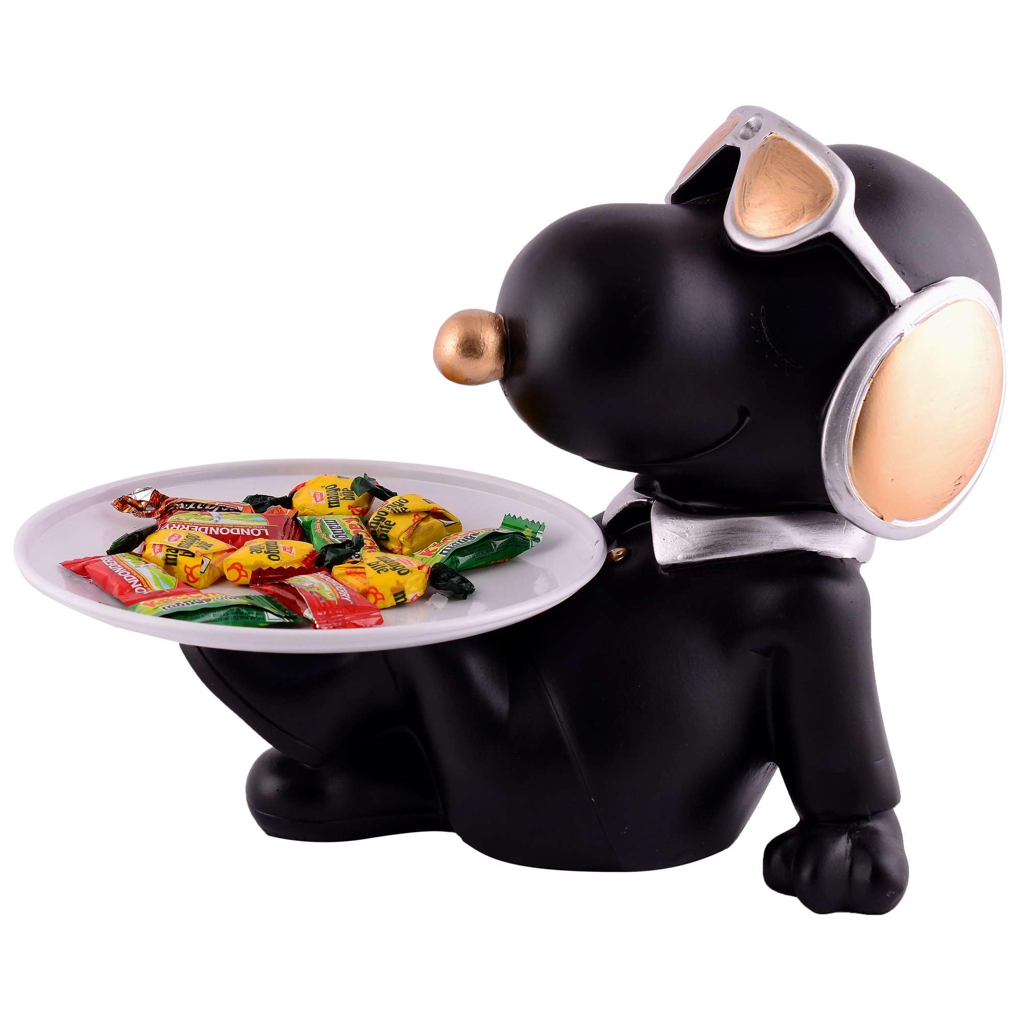 Black Dog Figurine with Tray – Handcrafted Resin Puppy Statue Candy & Snack Holder for Modern Home Décor (BLACKLUXE CRAFTS) - BLACKLUXECRAFTS