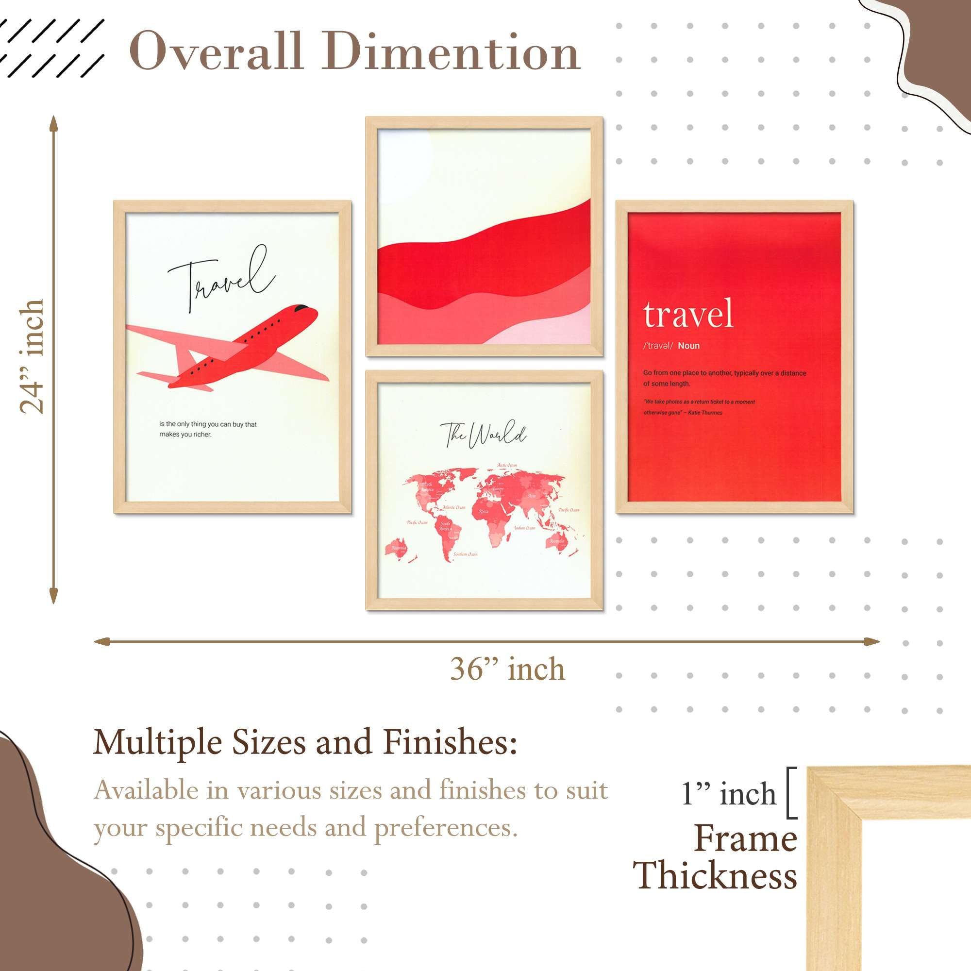 Travel Wall Art Set – Airplane, World Map & Typography Posters | Red Modern Canvas Prints for Living Room, Office & Bedroom | Adventure Home Decor ( 36X24 Inches ) (BLACKLUXE CRAFTS) - BLACKLUXECRAFTS