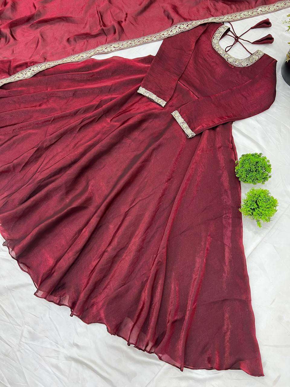 Women's Fandy Silk Embroidered Anarkali Kurti Gown With Dupatta Set (BLACKLUXE CRAFTS) - BLACKLUXECRAFTS