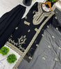 Women's Faux Georgette Embroidered Straight Kurti with Palazzo & Dupatta Set (BLACKLUXE CRAFTS) - BLACKLUXECRAFTS