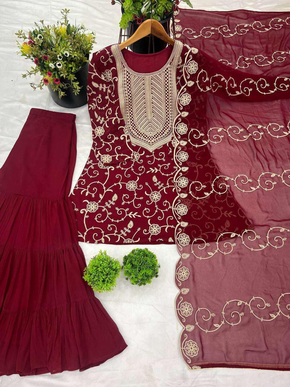 Embroidered Kurta Sharara Set with Dupatta – Designer Indian Wedding & Party Wear Outfit for Women (BLACKLUXE CRAFTS) - BLACKLUXECRAFTS