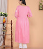 Women's Rayon Embroidered vcut Collar Anarkali Kurti with Pant (Pink) (BLACKLUXE CRAFTS) - BLACKLUXECRAFTS