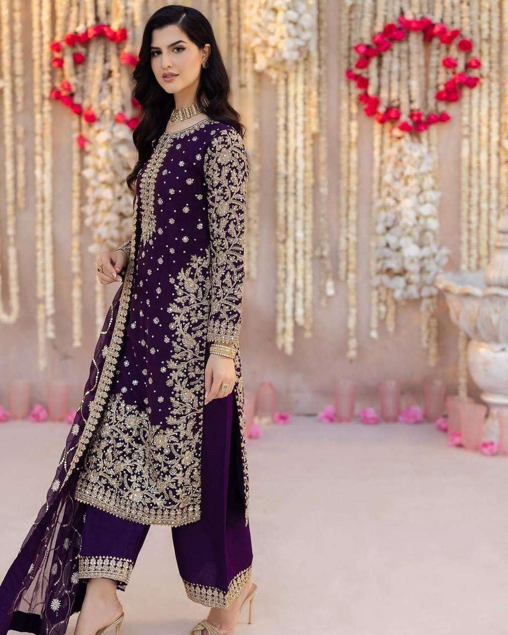 Women's Faux Georgette Embroidered Full Sleeve Straight Kurti with Pant & Dupatta Set (BLACKLUXE CRAFTS) - BLACKLUXECRAFTS