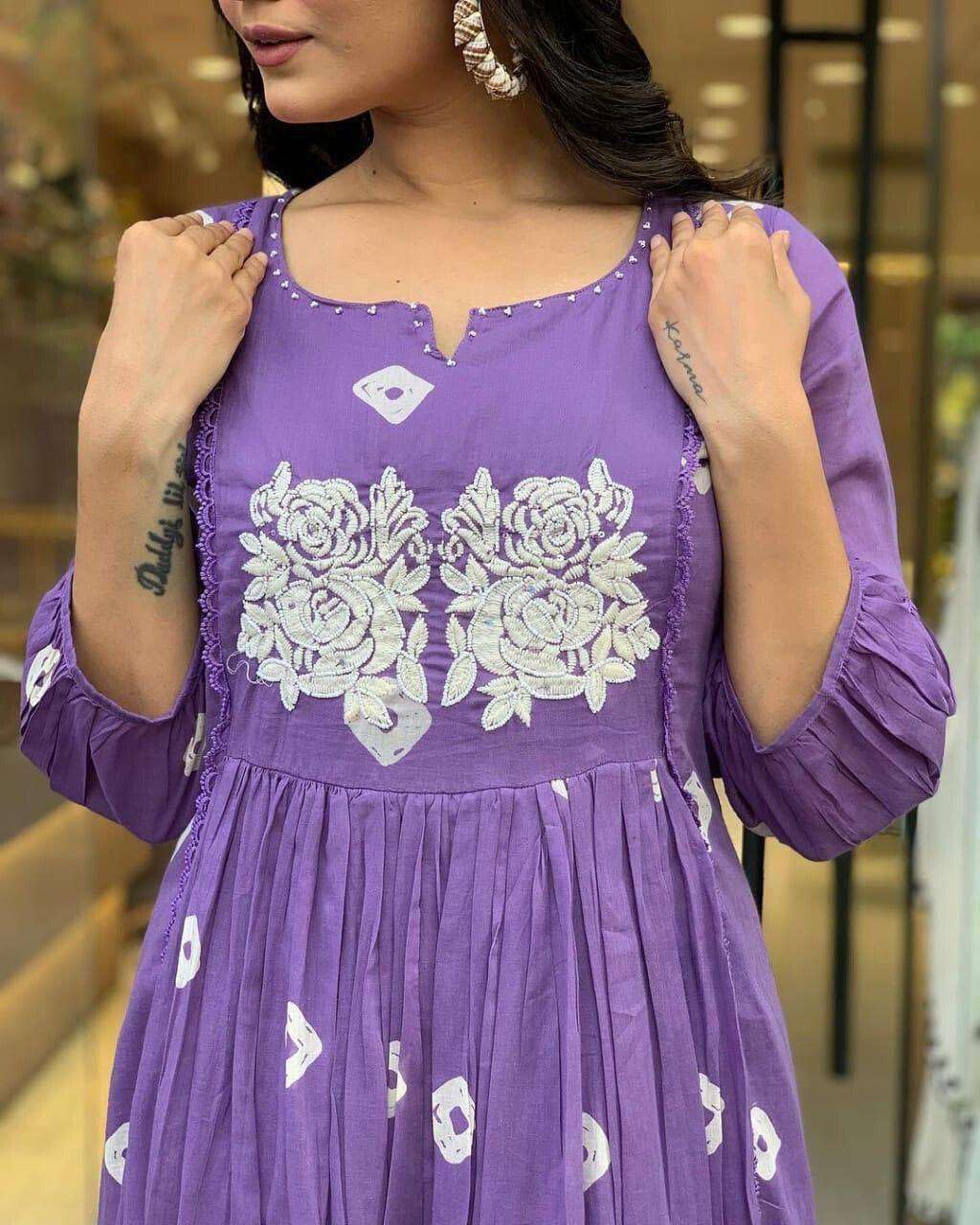 Anarkali Kurta with White Embroidery | Women’s Ethnic Festive & Casual Wear (BLACKLUXE CRAFTS) - BLACKLUXECRAFTS
