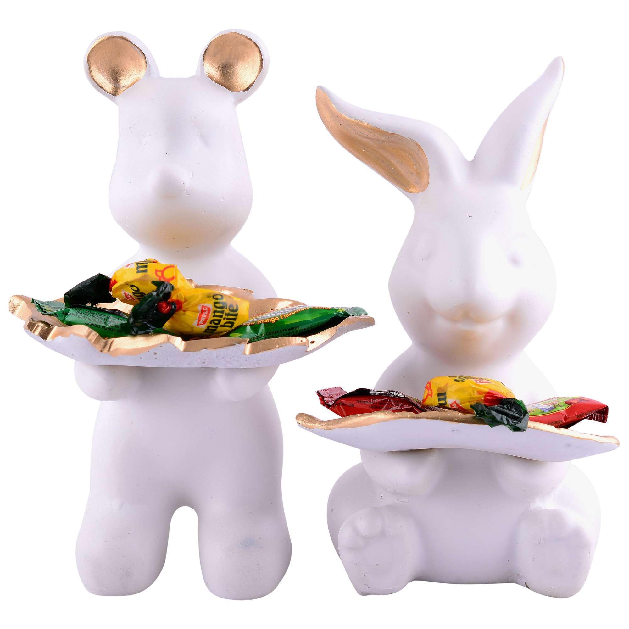 Handmade Resin Animal Candy Holder Set – White Bunny & Bear Decorative Snack Tray | Unique Home Decor & Tabletop Gift from India (BLACKLUXE CRAFTS) - BLACKLUXECRAFTS