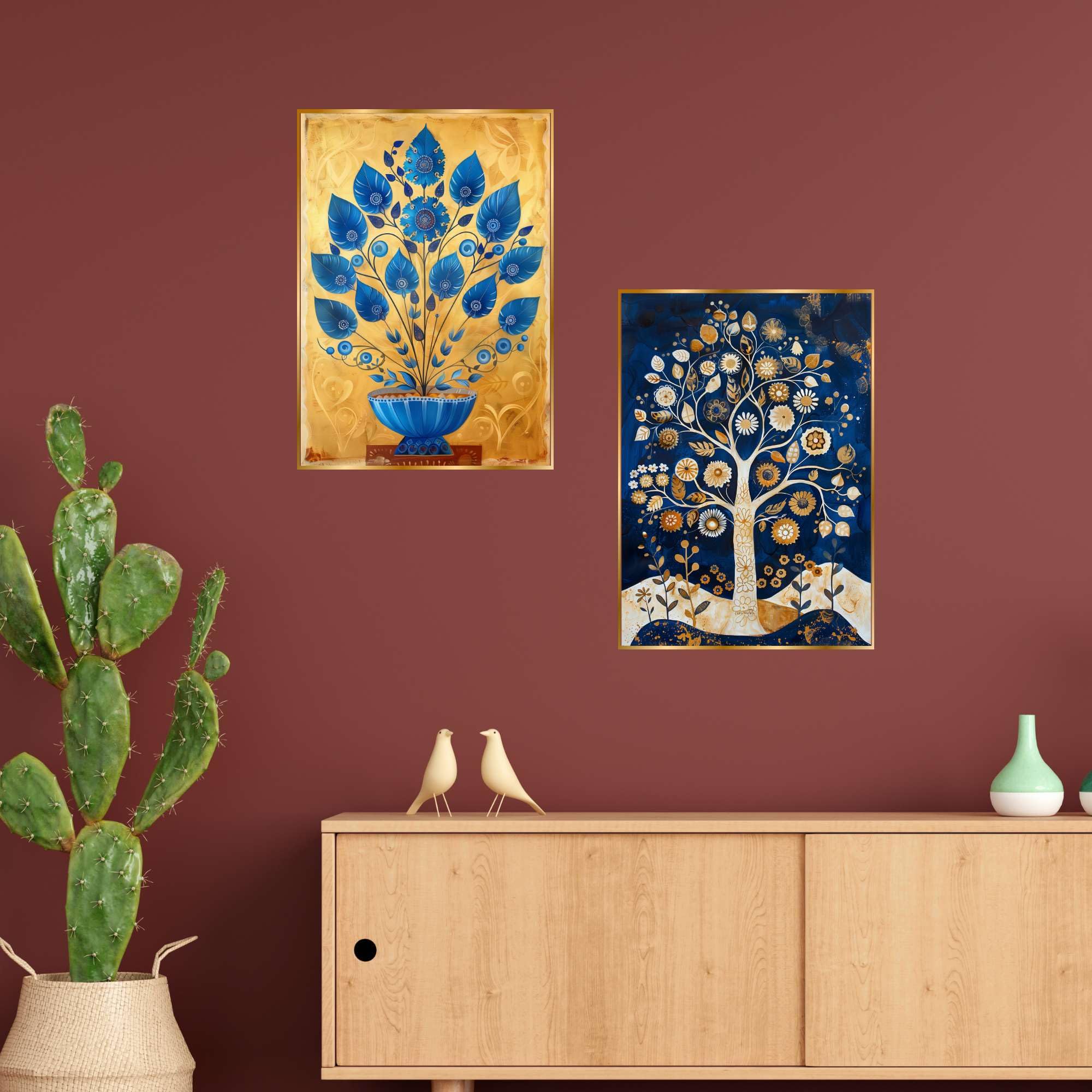 BLACKLUXE LIFESTYLE LTD Set of Two Wall Paintings for Wall Dacoration Golden Framed Wall Paintings for Living Room & Bedroom Wall Art for Home Decoration & Office Wall Décor - BLACKLUXECRAFTS