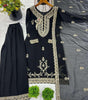 Women's Faux Georgette Embroidered Straight Kurti with Palazzo & Dupatta Set (BLACKLUXE CRAFTS) - BLACKLUXECRAFTS