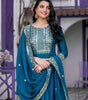 Teal Blue Mirror Embroidered Anarkali Suit with Dupatta – Designer Indian Wedding & Festive Wear Outfit (BLACKLUXE CRAFTS) - BLACKLUXECRAFTS