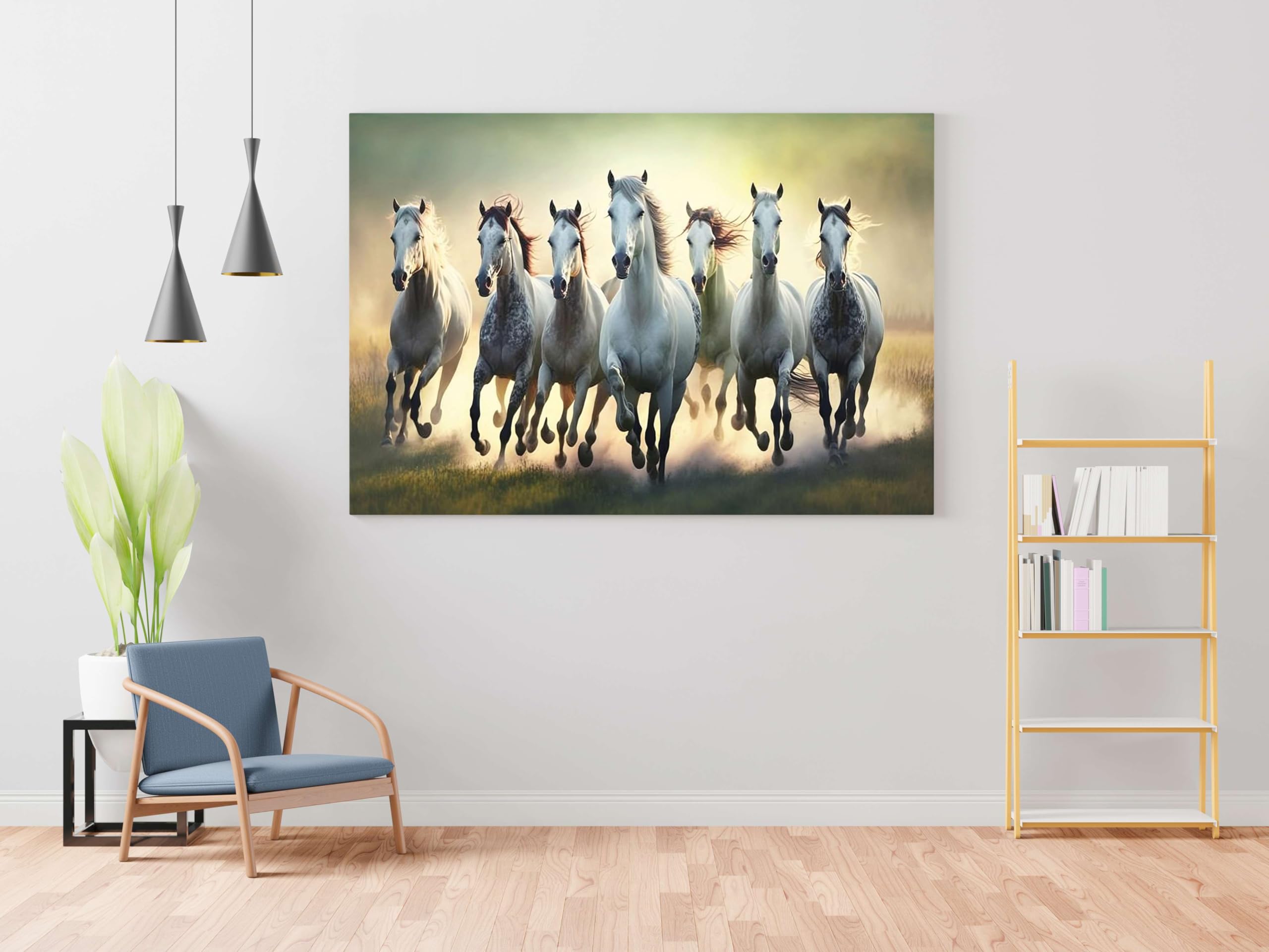 BLACKLUXE LIFESTYLE LTD Seven Horse Painting For Wall Decoration With Frame Canvas Painting For Living Room Bedroom Home Office & Hotels - BLACKLUXECRAFTS