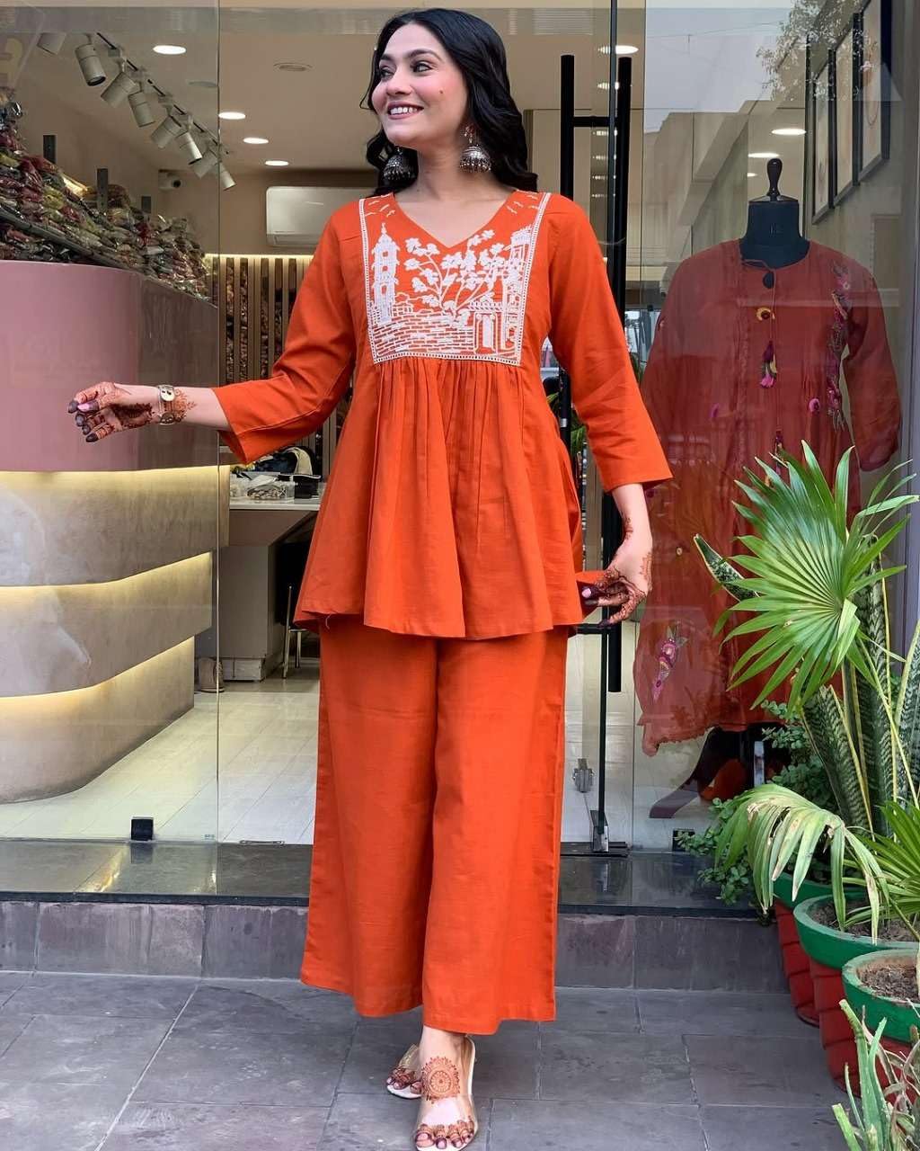 Embroidered Kurti with Palazzo Set – Women’s Peplum Style Ethnic Co-ord Outfit (BLACKLUXE CRAFTS) - BLACKLUXECRAFTS