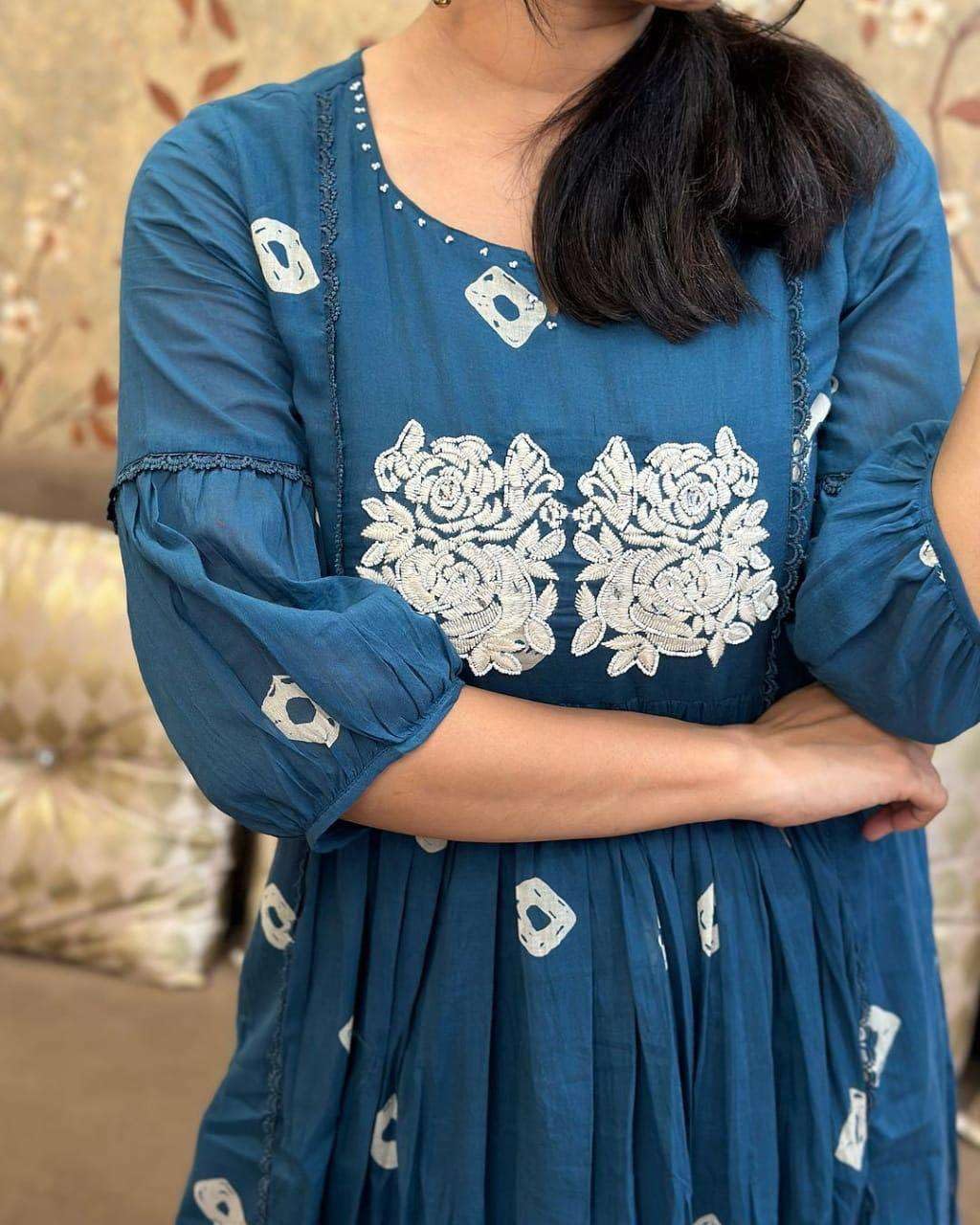 Anarkali Kurta with White Embroidery | Women’s Ethnic Festive & Casual Wear (BLACKLUXE CRAFTS) - BLACKLUXECRAFTS