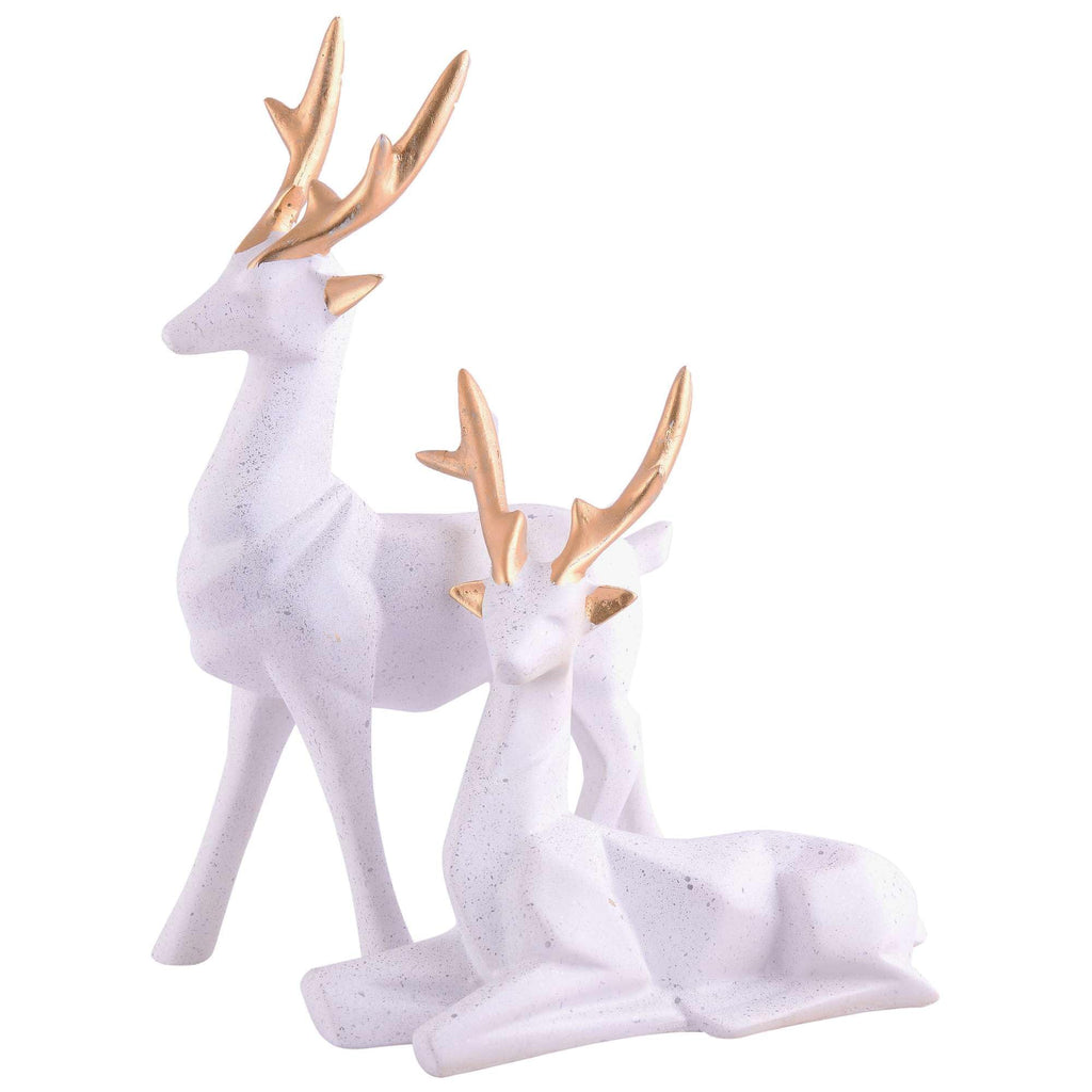White Resin Deer Figurine Set with Golden Antlers – Elegant Reindeer Statues for Modern Home Décor & Gifting (BLACKLUXE CRAFTS) - BLACKLUXECRAFTS