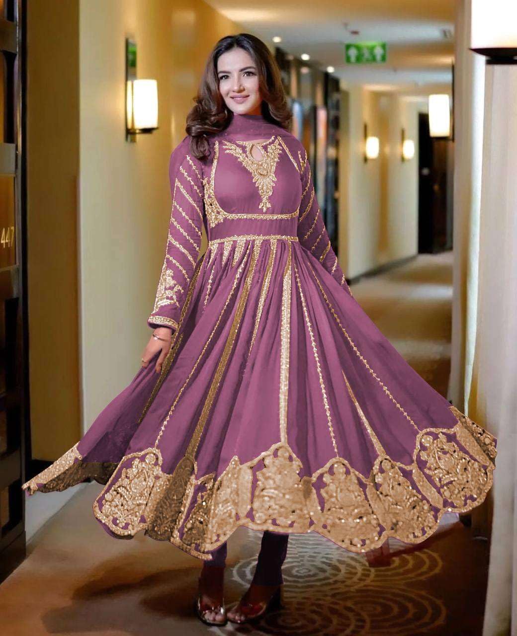 Women's Faux Georgette Embroidered Sequence Work Anarkali Kurti Gown with Net Dupatta (BLACKLUXE CRAFTS) - BLACKLUXECRAFTS