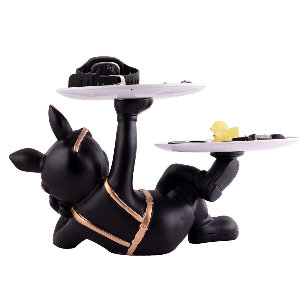 Luxury Bulldog Butler Statue with Dual Tray – Black Resin Dog Figurine for Keys, Watches & Home Décor (BLACKLUXE CRAFTS) - BLACKLUXECRAFTS