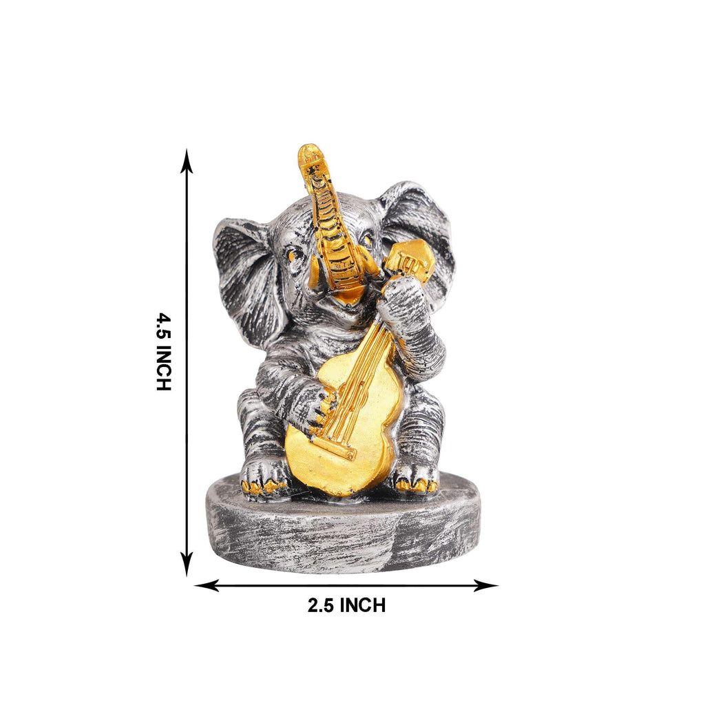 Silver Elephant Guitar Figurine – Handcrafted Resin Elephant Musician Statue for Home Décor & Lucky Gift (BLACKLUXE CRAFTS) - BLACKLUXECRAFTS