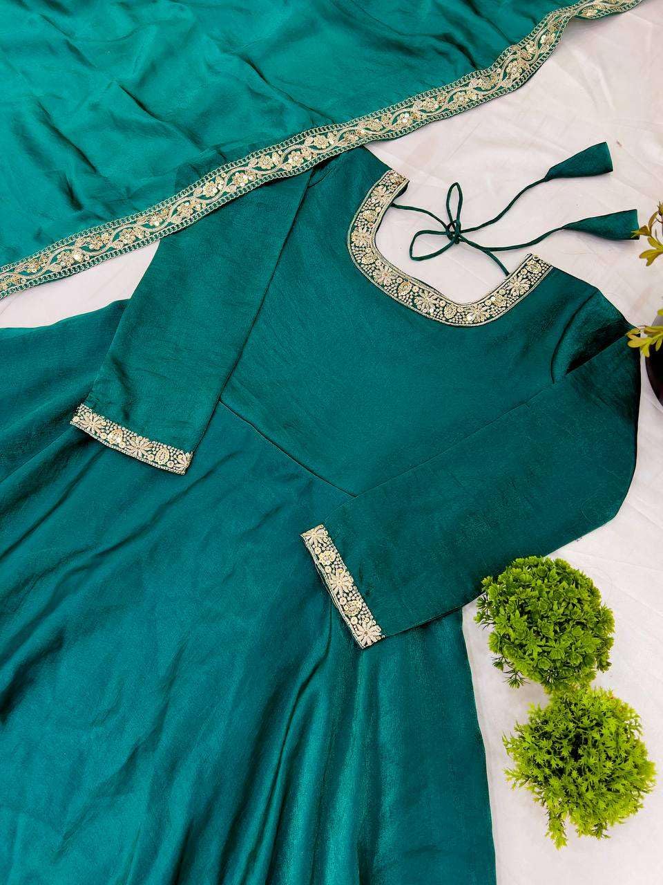 Women's Fandy Silk Embroidered Anarkali Kurti Gown With Dupatta Set (BLACKLUXE CRAFTS) - BLACKLUXECRAFTS