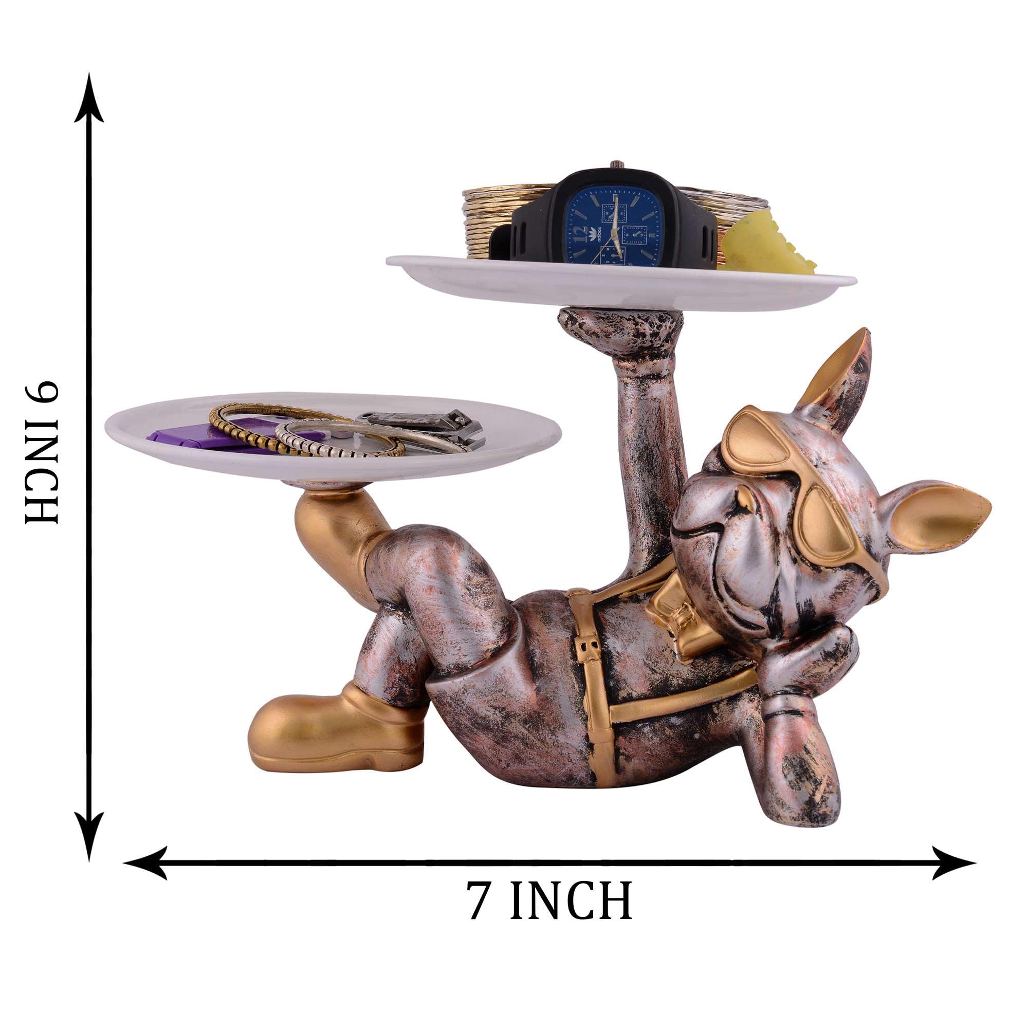 Vintage Bulldog Figurine Jewelry & Watch Holder – Resin Dog Statue with Sunglasses, Double Tray Decorative Storage for Home Décor (BLACKLUXE CRAFTS) - BLACKLUXECRAFTS