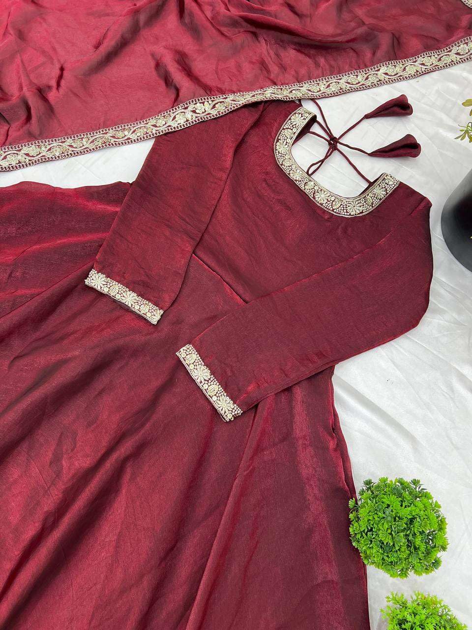 Women's Fandy Silk Embroidered Anarkali Kurti Gown With Dupatta Set (BLACKLUXE CRAFTS) - BLACKLUXECRAFTS