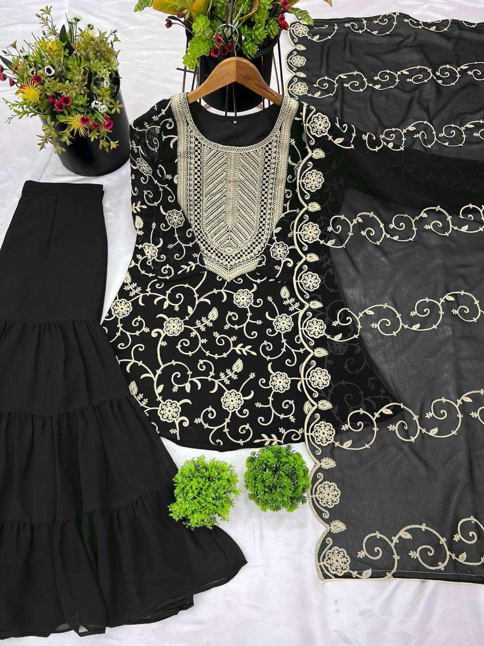 Embroidered Kurta Sharara Set with Dupatta – Designer Indian Wedding & Party Wear Outfit for Women (BLACKLUXE CRAFTS) - BLACKLUXECRAFTS