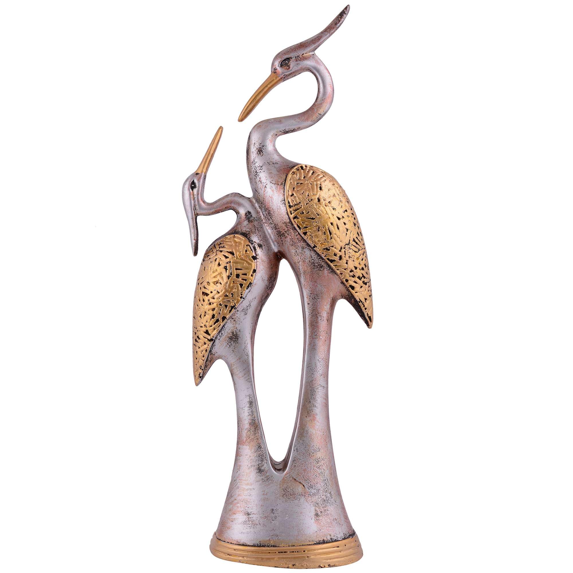 Handmade Crane Couple Resin Sculpture – Luxury Golden Silver Bird Figurine for Home Decor, Living Room & Office Decoration Gift (BLACKLUXE CRAFTS) - BLACKLUXECRAFTS