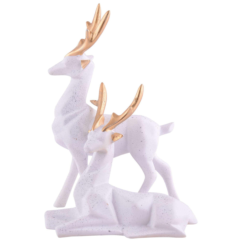 White Resin Deer Figurine Set with Golden Antlers – Elegant Reindeer Statues for Modern Home Décor & Gifting (BLACKLUXE CRAFTS) - BLACKLUXECRAFTS