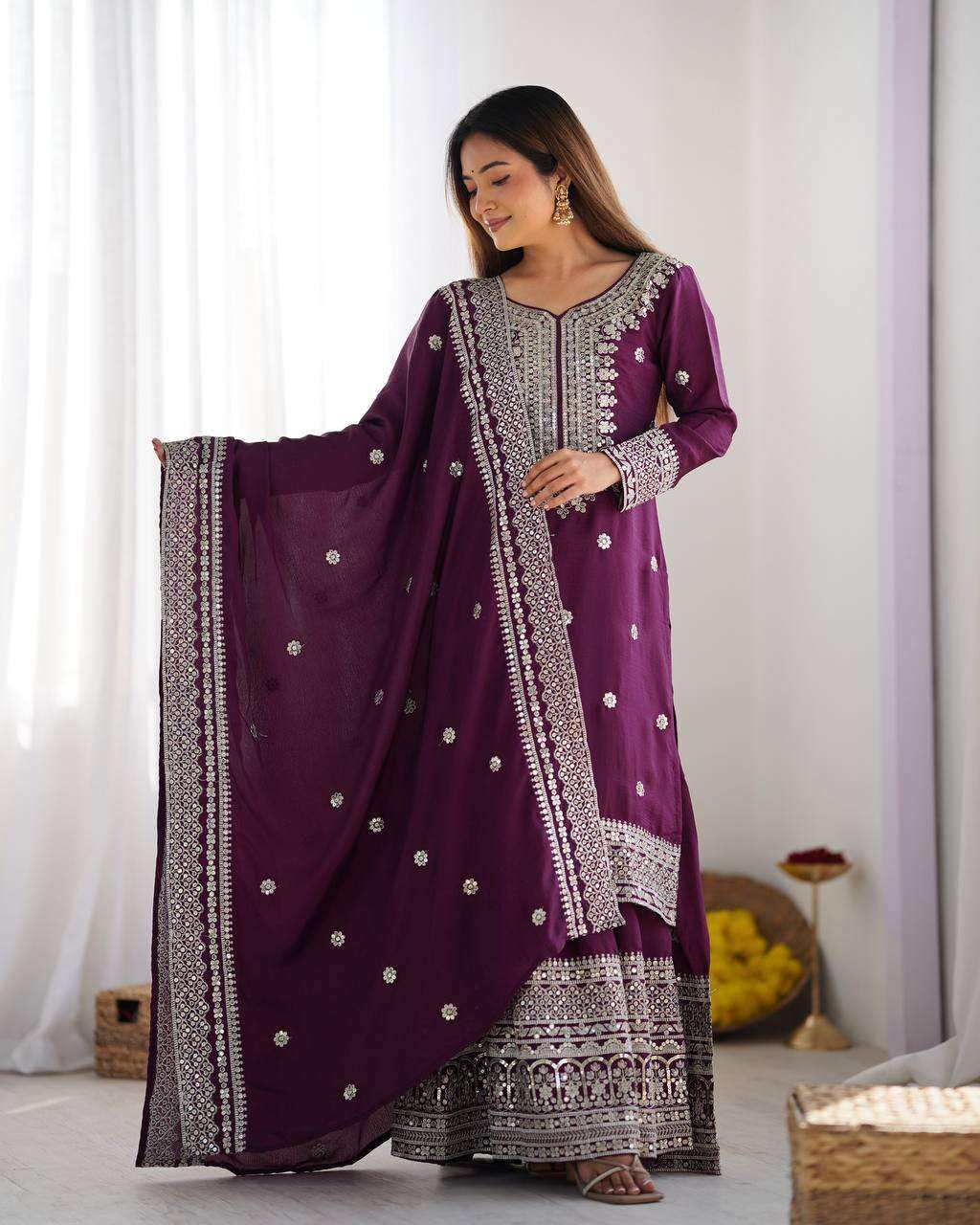 Mirror Work Sharara Suit with Dupatta | Indian Designer Ethnic Wear | Party & Wedding Outfit for Women (BLACKLUXE CRAFTS) - BLACKLUXECRAFTS