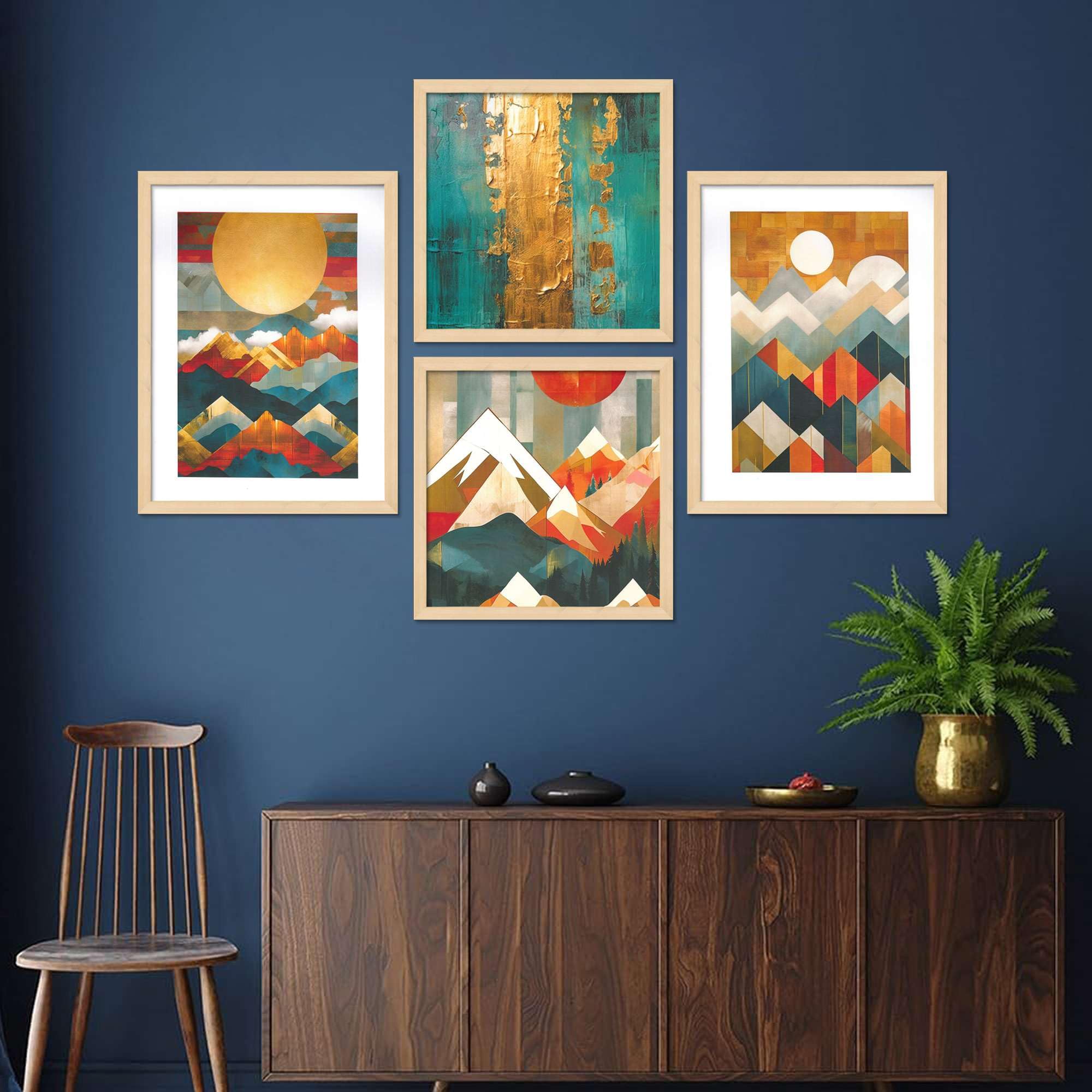 Geometric Mountain Wall Art Set – Modern Abstract Mountain & Sun Canvas Prints | Colorful Landscape Wall Decor for Living Room, Bedroom & Office 
( 36X24 Inches ) (BLACKLUXE CRAFTS) - BLACKLUXECRAFTS