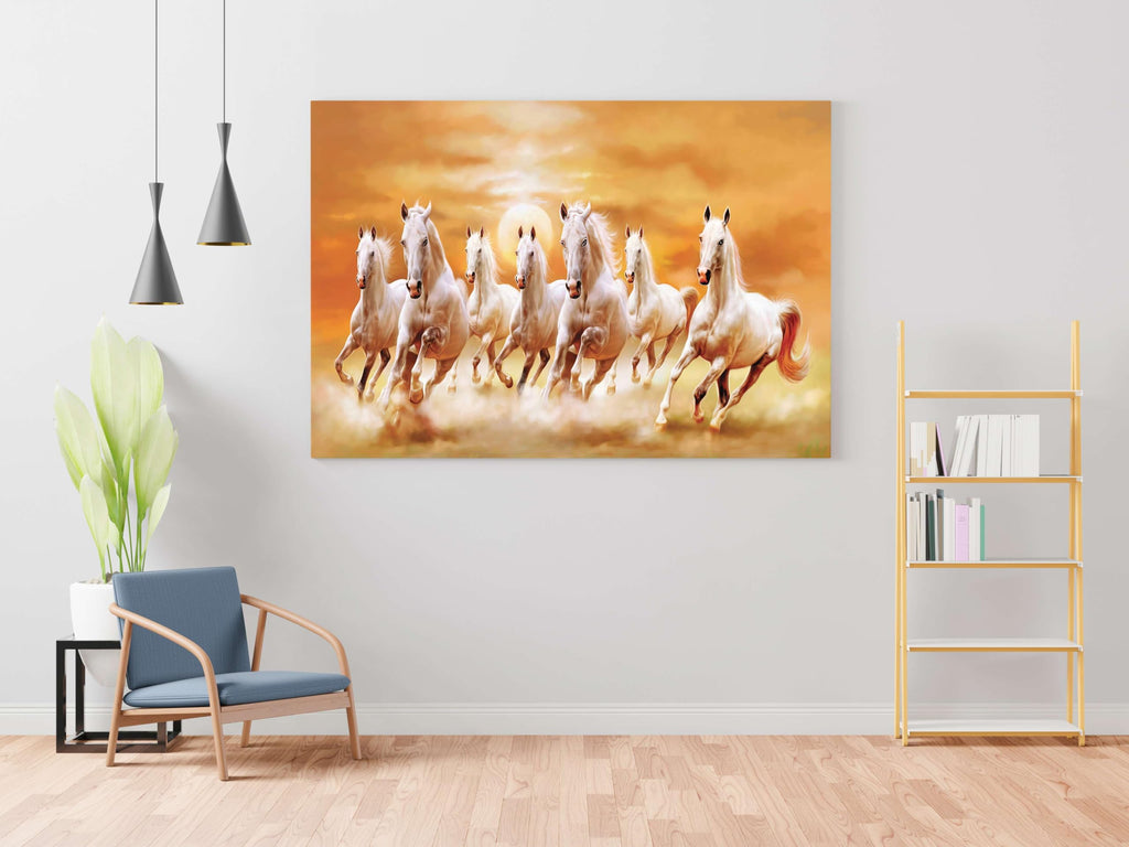 BLACKLUXE LIFESTYLE LTD Seven Horse Painting For Wall Decoration With Frame Canvas Painting For Living Room Bedroom Home Office & Hotels - BLACKLUXECRAFTS