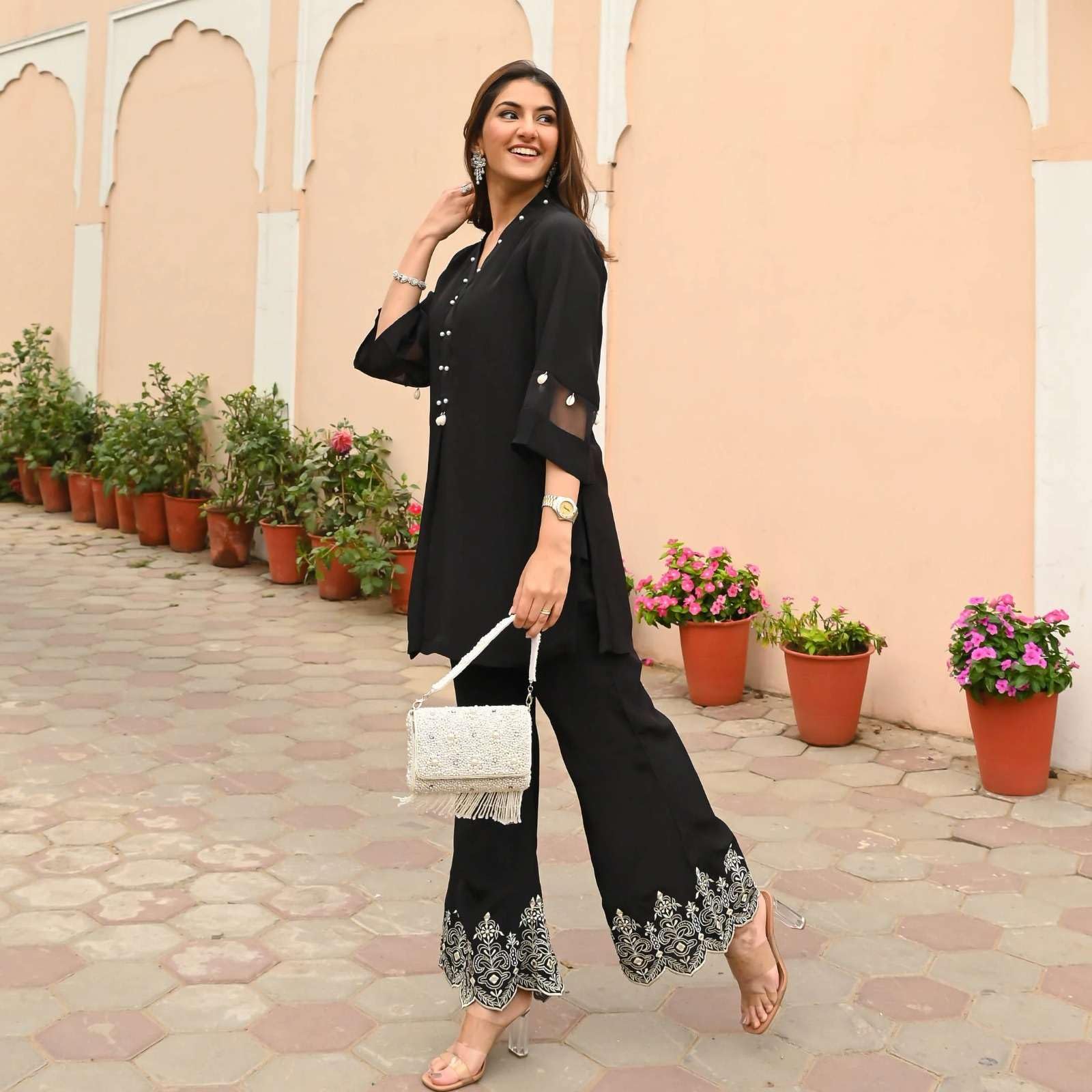 Elegant Black Kurti with Palazzo Pants – Women’s Designer Embroidered Party & Casual Wear Set (BLACKLUXE CRAFTS) - BLACKLUXECRAFTS