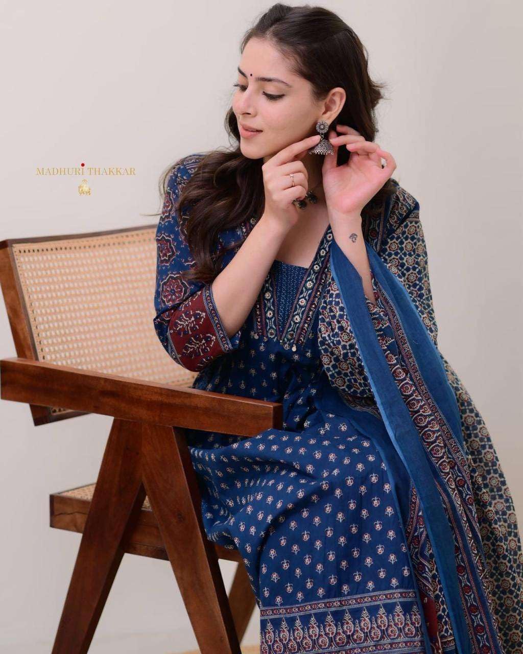 Navy Blue Block Print Cotton Kurta Set with Dupatta – Traditional Indian Ethnic Wear for Women (BLACKLUXE CRAFTS) - BLACKLUXECRAFTS