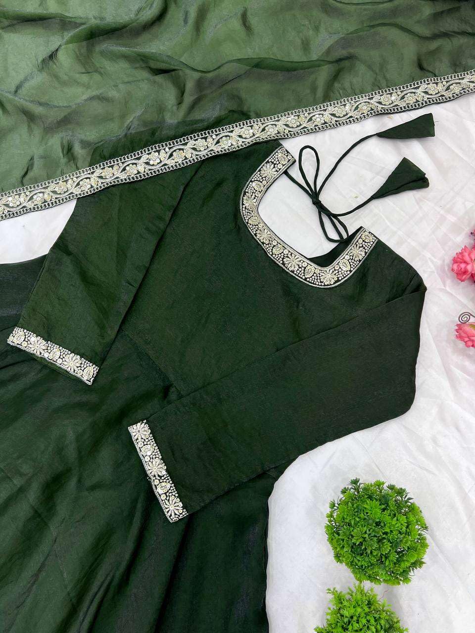 Women's Fandy Silk Embroidered Anarkali Kurti Gown With Dupatta Set (BLACKLUXE CRAFTS) - BLACKLUXECRAFTS