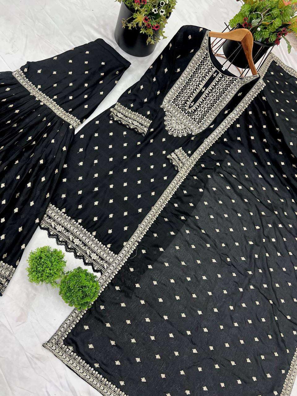 Embroidered Sharara Suit with Dupatta – Designer Party Wear Indian Outfit for Women (BLACKLUXE CRAFTS) - BLACKLUXECRAFTS