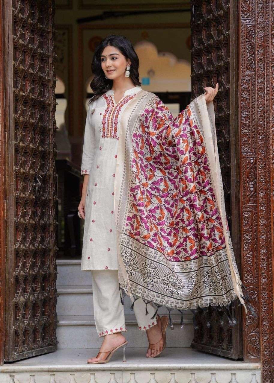 Women's Cotton Embroidered Straight Kurti With Pant and Dupatta Set (BLACKLUXE CRAFTS) - BLACKLUXECRAFTS