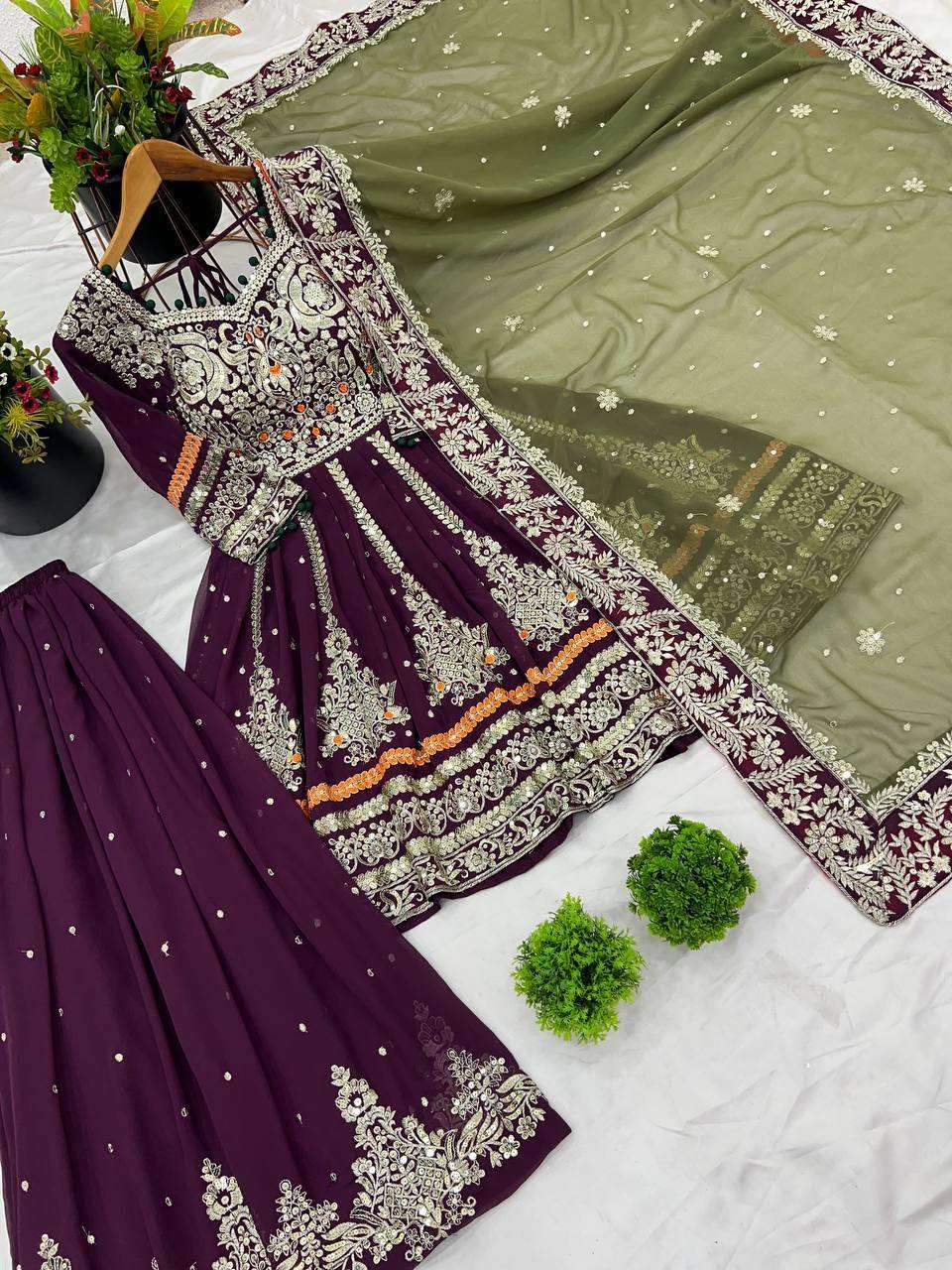 Women's Faux Georgette Ensemble with Embroidery & Sequence Work Straight Kurti With Palazzo & Dupatta (BLACKLUXE CRAFTS) - BLACKLUXECRAFTS
