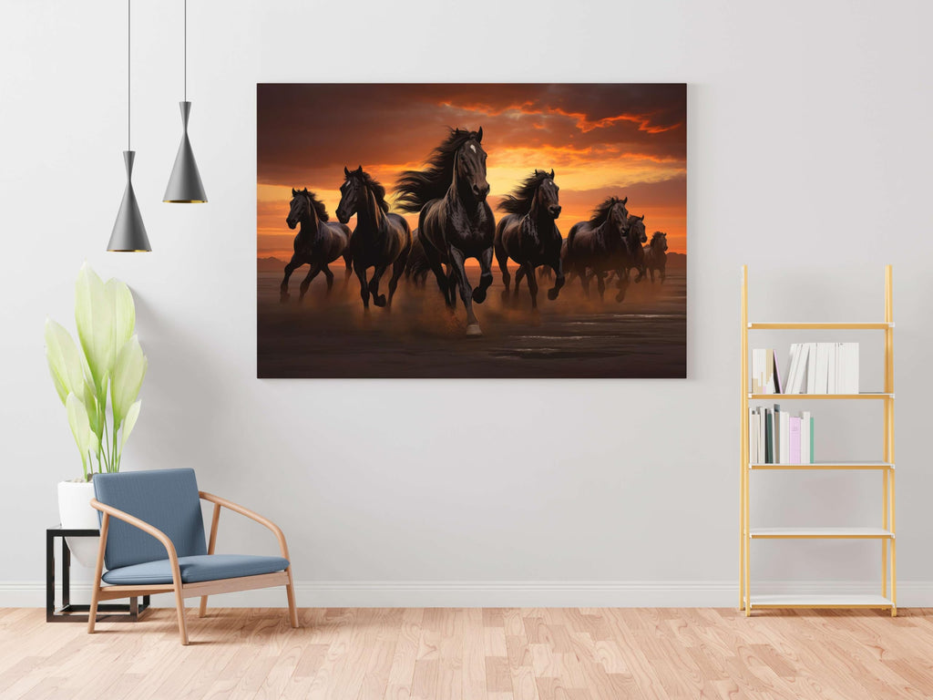 BLACKLUXE LIFESTYLE LTD Seven Horse Painting For Wall Decoration With Frame Canvas Painting For Living Room Bedroom Home Office & Hotels - BLACKLUXECRAFTS
