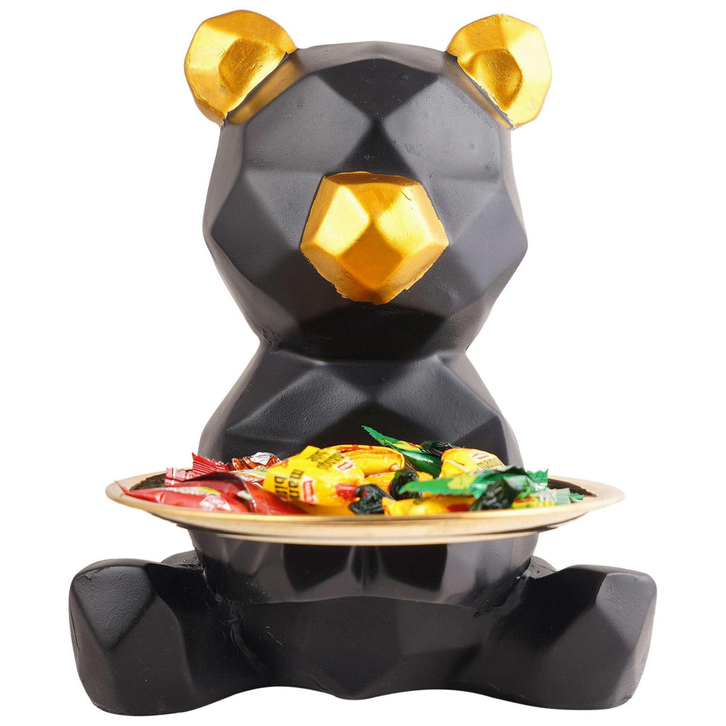 Geometric Bear Figurine Storage Bowl – Resin Animal Candy Dish with Golden Accents, Modern Decorative Bear Statue for Home & Office (BLACKLUXE CRAFTS) - BLACKLUXECRAFTS
