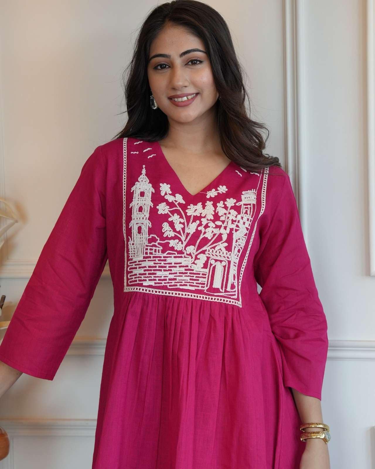 Cotton Embroidered Short Kurta Set – Handcrafted Ethnic Wear for Women with Pants (BLACKLUXE CRAFTS) - BLACKLUXECRAFTS