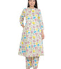 Women's Cotton Floral Printed Mandarin Collar A-Line Kurti with Pant (Cream)(BLACKLUXE CRAFTS) - BLACKLUXECRAFTS
