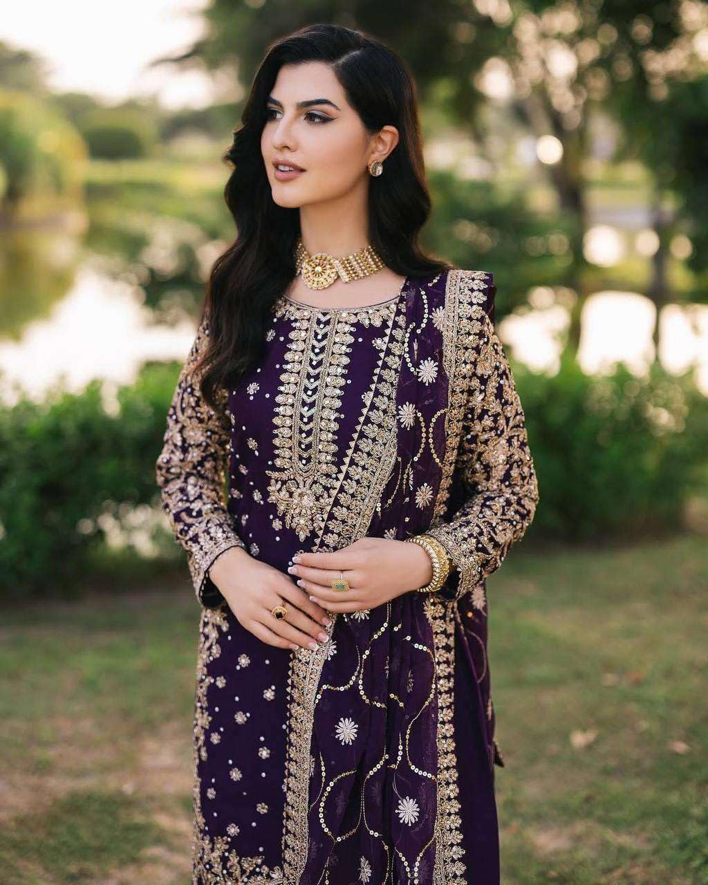 Women's Faux Georgette Embroidered Full Sleeve Straight Kurti with Pant & Dupatta Set (BLACKLUXE CRAFTS) - BLACKLUXECRAFTS