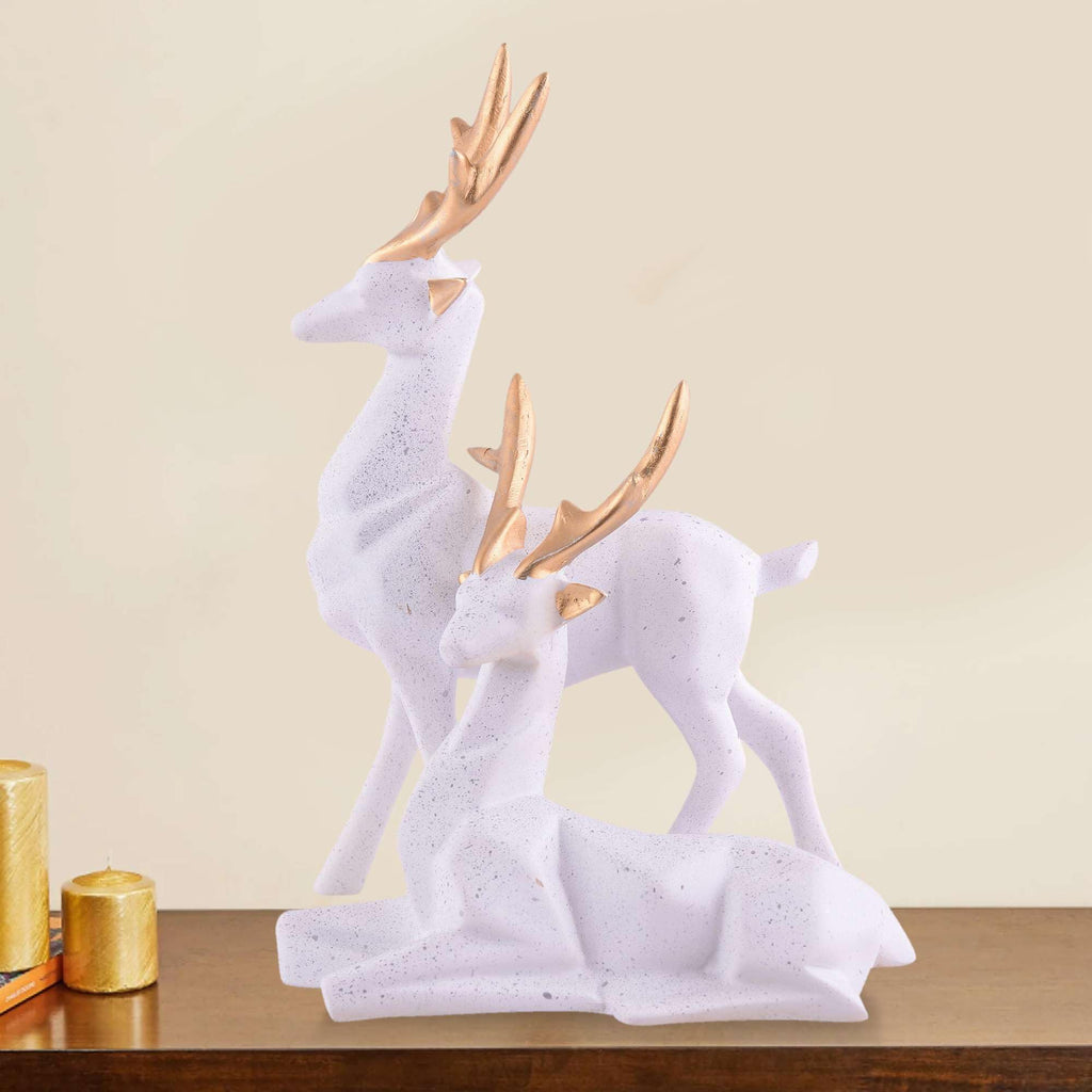 White Resin Deer Figurine Set with Golden Antlers – Elegant Reindeer Statues for Modern Home Décor & Gifting (BLACKLUXE CRAFTS) - BLACKLUXECRAFTS