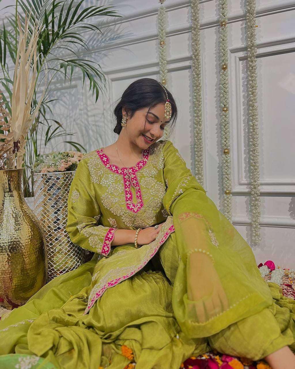 Women's Chinon Silk Embroidered Kurti With Sharara & Dupatta Set with Lace Border (BLACKLUXE CRAFTS) - BLACKLUXECRAFTS