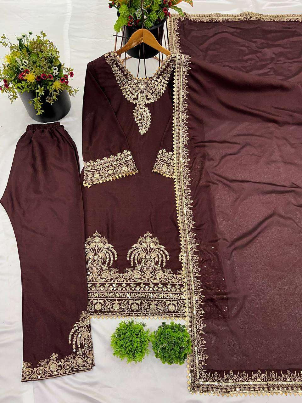 Designer Brown Velvet Embroidered Salwar Suit with Dupatta – Luxury Indian Ethnic Party Wear Outfit for Women (BLACKLUXE CRAFTS) - BLACKLUXECRAFTS