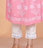 Women's Rayon Embroidered vcut Collar Anarkali Kurti with Pant (Pink) (BLACKLUXE CRAFTS) - BLACKLUXECRAFTS